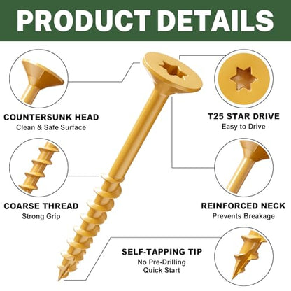 LIONMAX Wood Screws 1-1/2 Inch, Deck Screws #8 x 1-1/2", 100 PCS, Tan - color: Tan, size: #8 x 1-1/2"