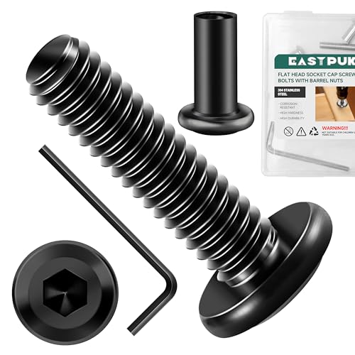 20Pcs 1/4-20 x 1 Flat Socket Head Cap Screws Bolts Barrel Nuts Kit, 304 Stainless Steel 18-8 Furniture Bolts Screws and Nuts, Black Oxided - size: 1/4 x 1"