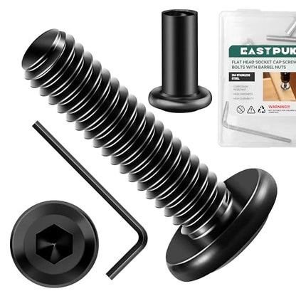 20Pcs 1/4-20 x 1 Flat Socket Head Cap Screws Bolts Barrel Nuts Kit, 304 Stainless Steel 18-8 Furniture Bolts Screws and Nuts, Black Oxided - size: 1/4 x 1"