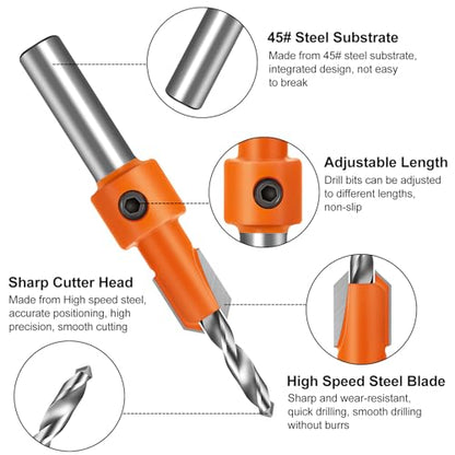 Lytool Countersink Drill Bit Set 5Pcs for Woodworking(2.8-4mm)