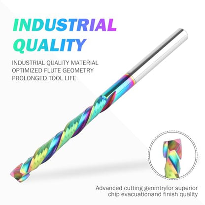 UP&Down Compression Router Bit 1/4" Shank, Extra Long 4" OVL, 2" Cutting Length, Solid Carbide Spiral Router Bits CNC End Mill with TAC Coating for Wood Milling Cutters - size: 1/4" Dia - 2" CL -1/4" Shank, style: COMPRESSION CUT