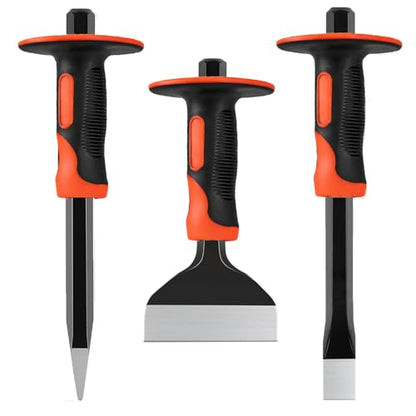 Masonry Chisel Set,3 Piece Heavy-Duty Point, Flat and Brick Chisels