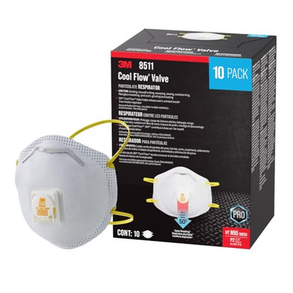 3M 8511 Drywall Sanding N95 Cool Flow Valved Disposable Respirator, 10-Pack