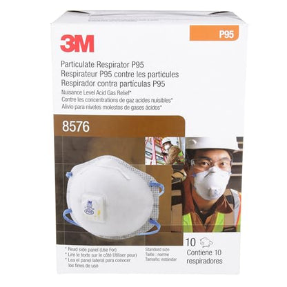 3M Particulate Disposable Respirator 8576, P95, Pack of 10, NIOSH APPROVED