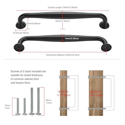 TUNNY 10 Pack Cabinet Handles-6.3"/160mm Screw Spacing Matte Black Furniture Hardware Handles for Kitchen Cabinets Bedroom Dresser Wardrobe Cabinet Pulls - color: Matte Black, size: 6.3"(160mm)Hole Center-10Pcs
