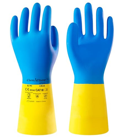 antools 2 Pairs Neoprene and Rubber Blend Heavy-Duty Chemical Gloves, Protective industrial gloves for Resist Acid, Alkali, Hazmat, cleaning, dishwashing, Large - color: Black (Pack of 2), size: Large (9)