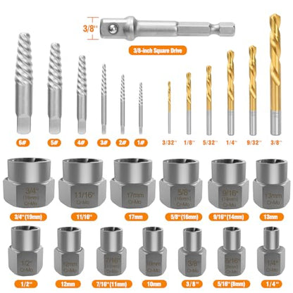 Eapele Bolt Extractor Set, Stripped Nut Remover Twist Sockets, Fit 3/8" Square Drive with Solid Storage Case(26pcs, Black) - size: 26pcs