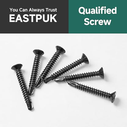 200pcs #10 x 1-1/4 Sheet Metal Self Tapping Screws Assortment Kit, 410 Stainless Steel Flat Head High-Strength Fast Self-Drilling Screws, Black Oxided - size: #10x1-1/4"