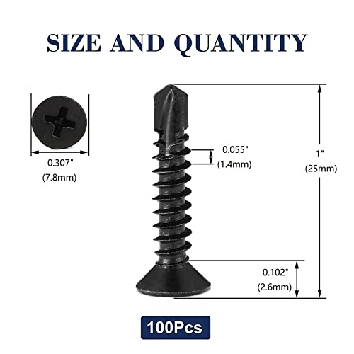 #8 x 1 Sheet Metal Screws 100Pcs 410 Stainless Steel Flat Head Fast Self Tapping Screws Black Oxide by SG TZH - size: #8 x 1"