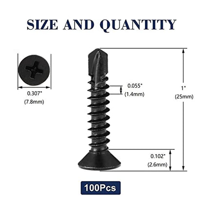 #8 x 1 Sheet Metal Screws 100Pcs 410 Stainless Steel Flat Head Fast Self Tapping Screws Black Oxide by SG TZH - size: #8 x 1"