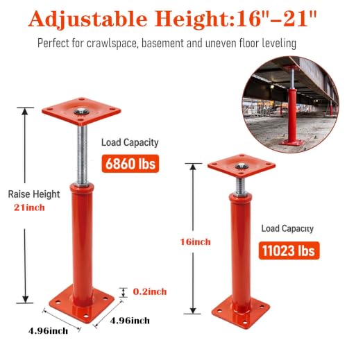 Floor Jacks for House Leveling 4 Pack, 16" - 21" Height Range - size: 16'' - 21'' (4 pcs)