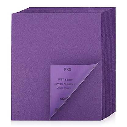 POLIWELL 80 Grit Sanding Sheets 20 PCS 9 x 11 Inch Purple Alumina - style: 80Girt