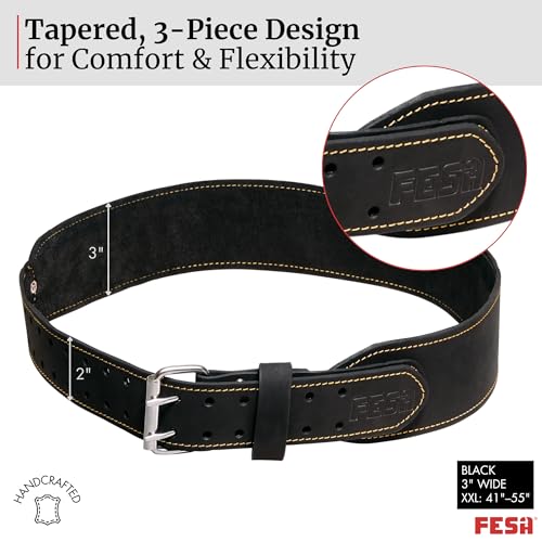 FESA Men's Leather Tool Belt - Handcrafted Top Grain Leather Tool Pouch Belt for Carpenters & Other Trade Professionals - color: Black - 3" Wide - Xxl