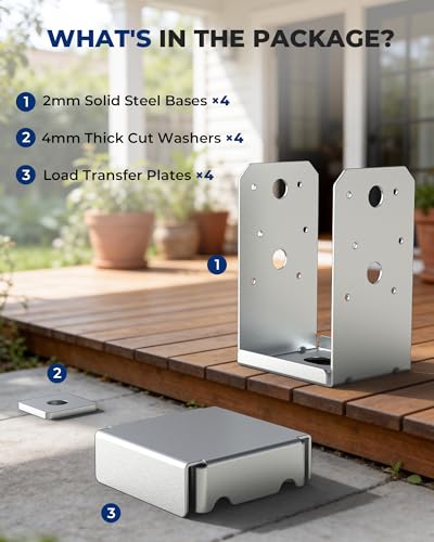 4 PCS 4x4 Post Base Brackets for Deck Pergola Gazebo