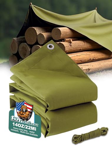 Canvas Tarp 8x10ft 22Mil Water-Resistant Tarps with Aluminum Grommets, 14OZ UV-Resistant Tarpaulin,Heavy-Duty Multi-Use Cloth Covers for Wood/Car/Roof/Boat/Camp/Canopy - color: Olive Green, size: 8'*10'