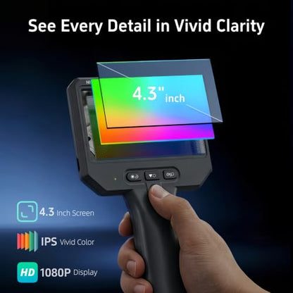 Triple Lens Endoscope Camera with Light, 1080P Inspection Borescope