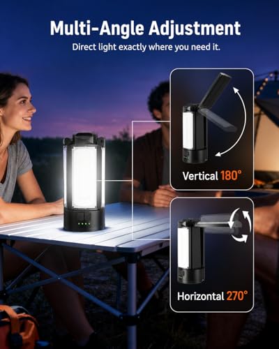 Rechargeable Camping Lights with Adjustable Stand, Black - color: Black