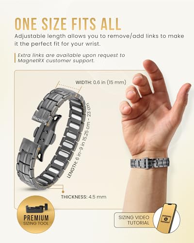 MagnetRX® EllipseMAX 5X Strength Magnetic Bracelets for Men (Gunmetal Gray) - color: Gunmetal Gray, size: 5X Strength - EllipseMAX (5,000 Gauss)
