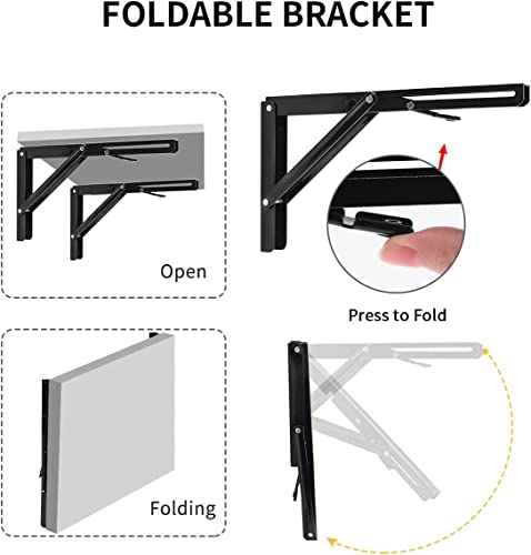 YUMORE 16 Inch Folding Shelf Bracket, Heavy Duty L Bracket, Black, 2 Pack - color: Black, size: 16 Inch
