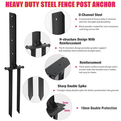 Fence Post Repair 3pcs,H-Shaped Double Ground Spike for Tilted Wood Post - size: 3PCS