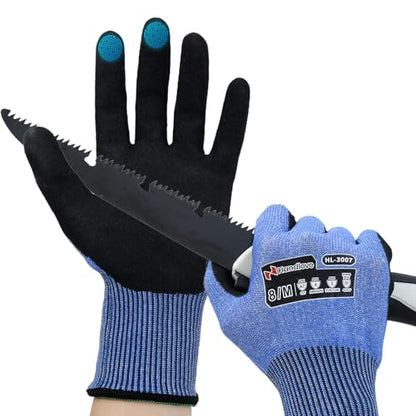 HandLove Cut Resistant Gloves – ANSI A7 Cut Proof Safety Work Gloves | Sandy Nitrile Anti-Slip, Touchscreen, Durable, PFAS Free | Wood Carving, Gardening, Glass Cutting, Car Repair – Blue,1Pair,M - color: Blue, size: Medium