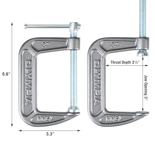 Olympia Tools C-Clamp, 38-130, (3" X 2") - size: 3-Inch x 2-Inch