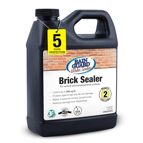 Rainguard Water Sealers Brick Sealer, Penetrating Protection Against Rain and Moisture Damage, For All Brick and Mortar Surfaces, Silane/Siloxane Waterproofer, Natural Finish, Makes 2 Gallons - style: 32 fl oz makes 2 Gallons