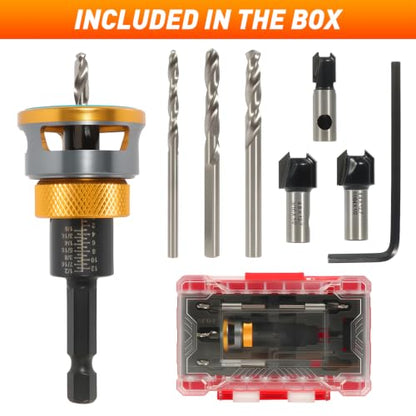 Countersink Drill Bit Set with Low Friction Depth Stop - color: yellow