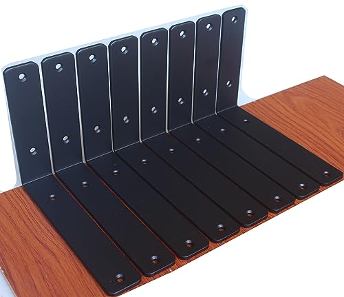 8 Pack - L 8" x H 6" x W1.5, 5mm Thick Black L Shelf Bracket, Iron Shelf Brackets, Metal Shelf Bracket, Industrial Shelf Bracket, Floating Shelf Bracket, Shelf Supports with Screws - size: 8''x6'', style: Black 8 Pack