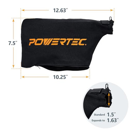 POWERTEC Miter Saw Dust Collector Bag for 7-1/4", 8-1/2" Miter Saw, Fits Nominal 1-1/2" Dust Ports, Hook and Loop Dust Bag w/Zipper, Wired Adjustable Stand Miter Saw Accessories (75081-P2) - style: 1-1/2" Dust Ports, Miter Saw Dust Bag, 2PK