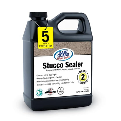 Rain Guard Water Sealers SP-7002 Stucco Sealer Concentrate Makes 2 Gallons - Clear Natural Finish - Deep Penetrating Water Repellent Protection For All Stucco Surfaces - Water-Based Silane/Siloxane - style: 32 fl oz (makes 2 Gallons)
