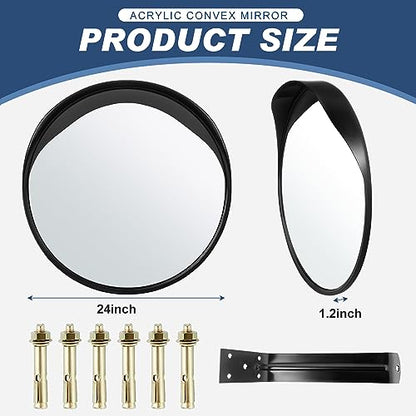 Maitys 2 Pcs Convex Mirror Acrylic Safety Security Corner Mirror Adjustable Wide View with Bracket for Garage Blind Warehouse(24 Inch)