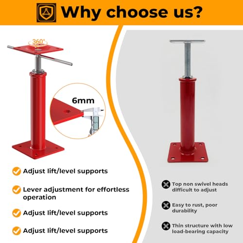 2-Pack House Jacks for Leveling with Adjusting Rod, 11"- 16" Height Range - color: Red, size: 11-16 in