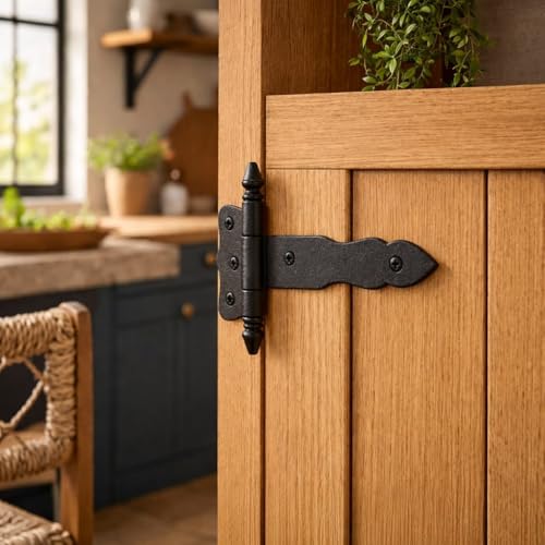 Renovators Supply Manufacturing Pack of 12 Shed Door Hinge 5 in. Black Wrought Iron Antique Style Decorative Flush Mount Cast Iron Barn Door Shed Hinge with Mounting Hardware - size: Pack of 12