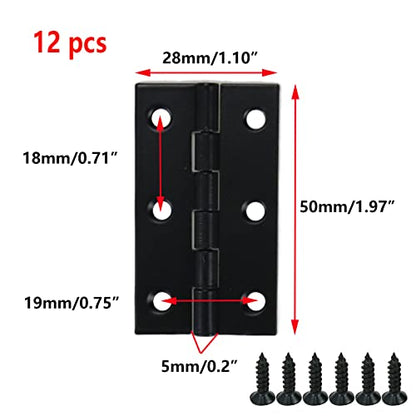 Antrader 2" Black Folding Hinges with Screws for Cabinet Drawer Jewelry Box - color: Black, size: 2" x 1.1", 12pcs