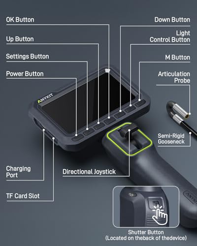 Anykit 210° Two-Way Articulating Borescope, 0.22in Slim Probe Endoscope
