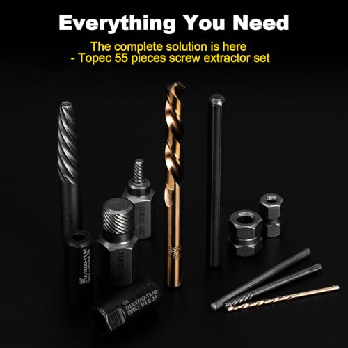Topec 55-Piece Easy Out Screw Extractor Set & Broken Bolt Extractors - size: 55-Piece