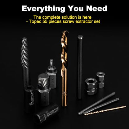 Topec 55-Piece Easy Out Screw Extractor Set & Broken Bolt Extractors - size: 55-Piece