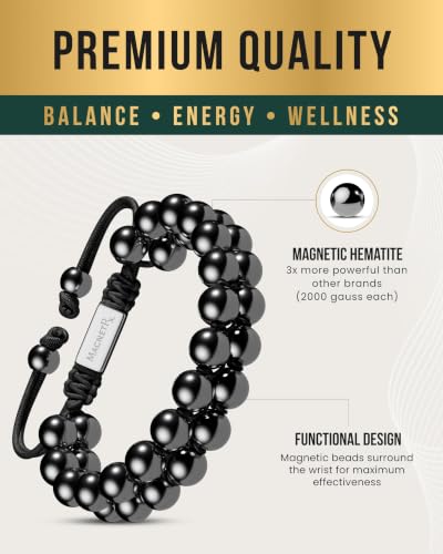 MagnetRX® Hematite Beaded Magnetic Bracelets (Double Strength 8mm) - color: Black 8mm Bead (Double Strength)