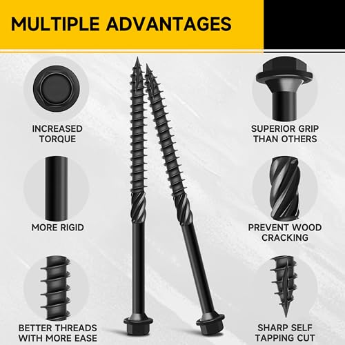 100Pcs 6 Inch Wood Screws, #14 x 6 Heavy Duty Outdoor Wood Screws Assortment Kit Deck Screws, Long Screws Black Timber Screws Lag Bolts, Hex Socket Head Log Landscaping Black Screws By Mywish - size: #14 x 6"