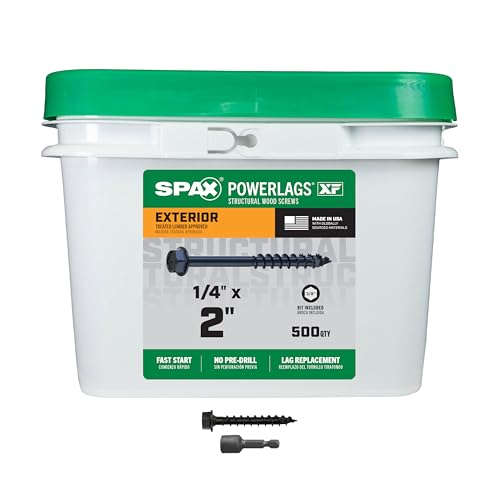 SPAX 1/4" x 2" Powerlags XF Exterior Hex Head Structural Wood Lag Screws (500 pcs) 3/8" Hex Driver HCR Heavy Duty Pergola Posts Beams Fence Structures High Corrosion Resistant - size: 1/4" x 2"