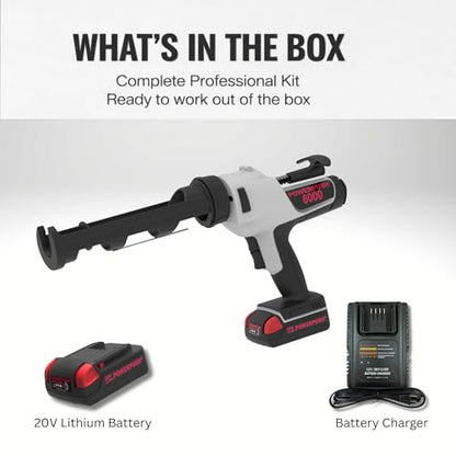 6000 Series Cordless Caulking Gun – 20V Lithium Battery Powered Electric 10oz Cartridge Dispenser, Lightweight 3.75 lbs, 1000 lb Thrust, No-Drip Sealant & Adhesive Applicator - size: 10oz / 300ml, style: Cordless 20V (6000 Series)