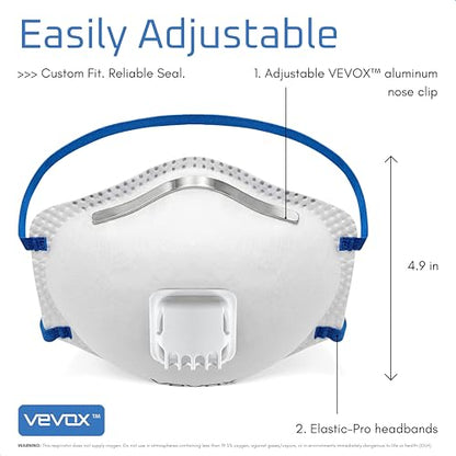 VEVOX™️ N95 Mask – NIOSH Approved – 10 or 20 Pack – Valved Particulate Respirator – Comfort-Plus Seal – Dust Mask for Adults - size: 10 Count (Pack of 1)