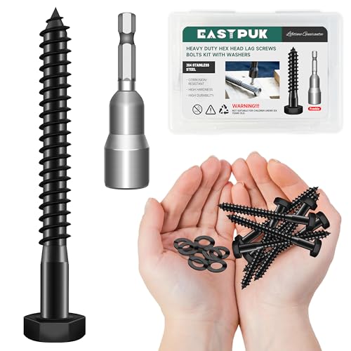 (20Sets) 1/4" x 3" Hex Head Lag Bolts, Heavy Duty Lag Screws with Washers, 304 Stainless Steel, 1/4 Bolt for Wood, Partial Thread, Black Oxide - size: 1/4" x 3"