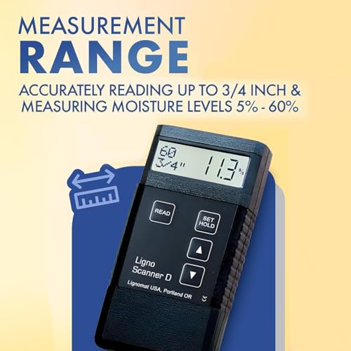 Lignomat Scanner D Pinless Moisture Meter - 3/4" Measuring Depth. Moister Meter for House, Wood, Drywall, Cabinet Making, Furniture, Flooring. Professional, Accurate and Easy-to-use.