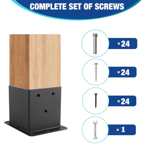 Black Powder-Coated Heavy Duty 4x4 Post Bracket Kit - 4 Pcs, Inner Size: 3.6"x3.6", Suitable for Deck Railing, Patio Post Anchor, Porch, Handrail, Pergola and Mailboxes