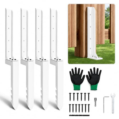 Upgraded Heavy Duty Fence Post Repair Kit Thickened Steel Anchor Stakes - color: White