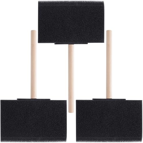 3pcs Foam Paint Brushes, 4 Inch Wood Handle Sponge Paint Brush, Sponge Painting Tool for Details, Staining, Varnishes, Large Area and DIY Craft Projects- Black - color: Black-3pcs-4"