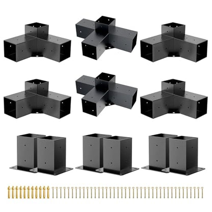 HAYOHRT Pergola Brackets, Woodworks Pergola Kit 4PC 3-Way Corner Bracket & 2PC 4-Way Bracket & 4PC Post Base for 4x4'' (Actual: 3.5x3.5'') Wood Beams Elevated Wood Stand Kit Pergola/Gazebo Kit - size: 4P 3-Way Bracket + 2P 4-Way Bracket + 4P Base