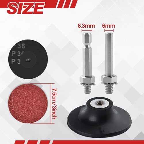 75 PCS 3 Inch Surface Conditioning Sanding Discs - 30/60/80 Grit Quick Change Drill & Die Grinder Sanding Pads with 1/4" Holder for Surface Strip Grind Polish Burr Rust Paint Removal - style: 36/60/80 Grit-2 inch